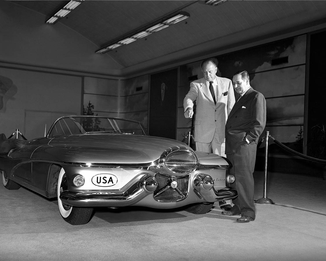 GM Design Chief Harley Earl (left) Shows Off a 1951 LeSabre