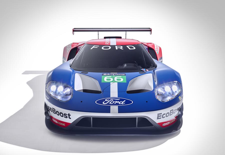 The new Ford GT race car for WEC and Le Mans competition unveiled today at Le Mans, France. The Ford GT race car will debut in 2016, and will be campaigned by Chip Ganassi Racing.