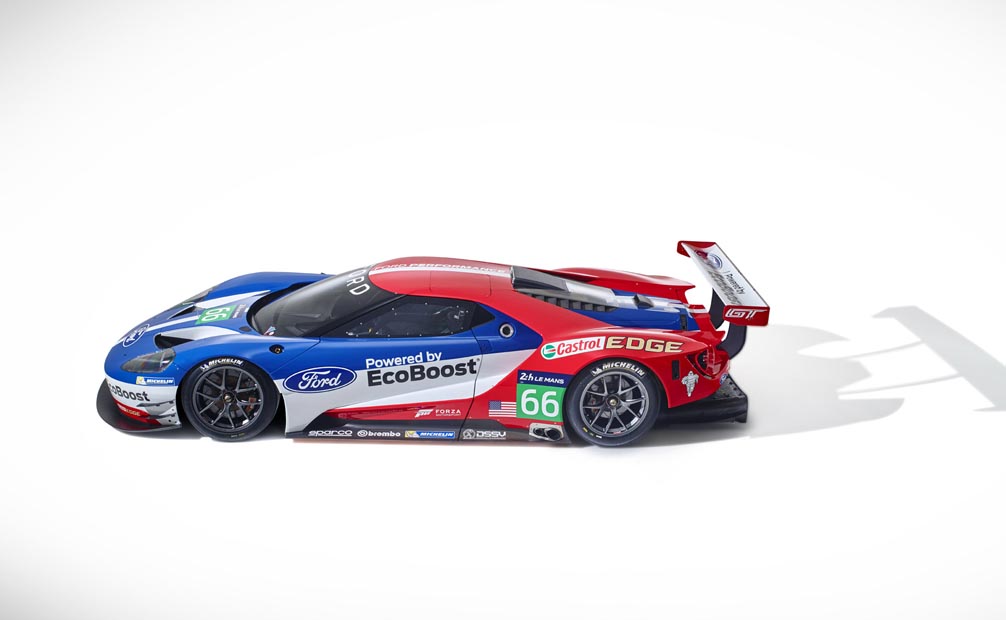 The new Ford GT race car for WEC and Le Mans competition unveiled today at Le Mans, France. The Ford GT race car will debut in 2016, and will be campaigned by Chip Ganassi Racing.